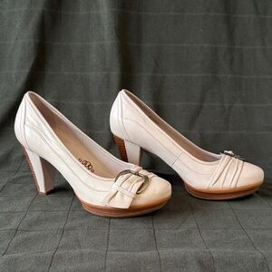Blondo Cream Heels with Buckle Accent